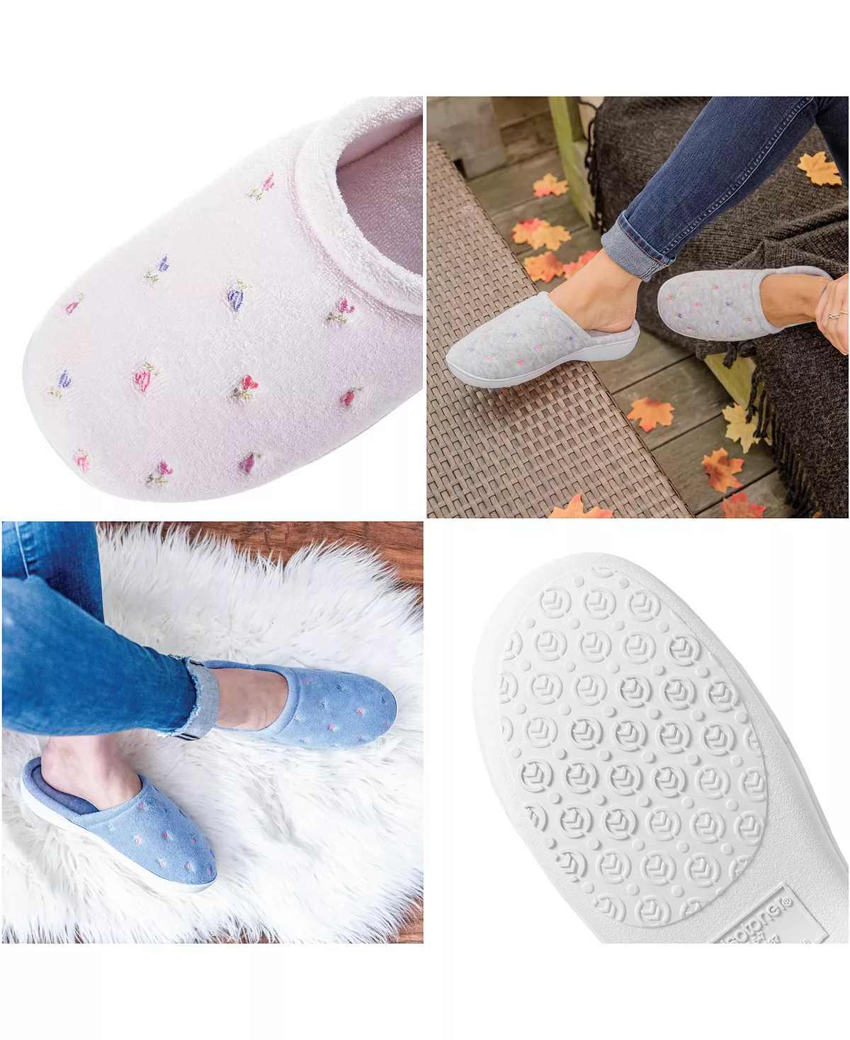 Isotoner Signature Women's Embroidered Floral Terry Slippers 5 Isotoner Signature Women's Embroidered Floral Terry Slippers - Image 3